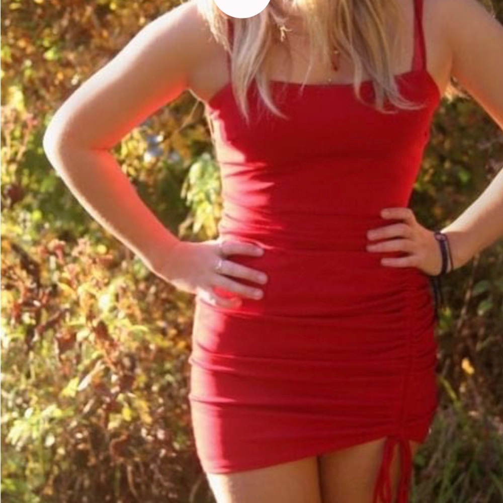 Windsor Red Asymmetrical Ruched Side Dress
